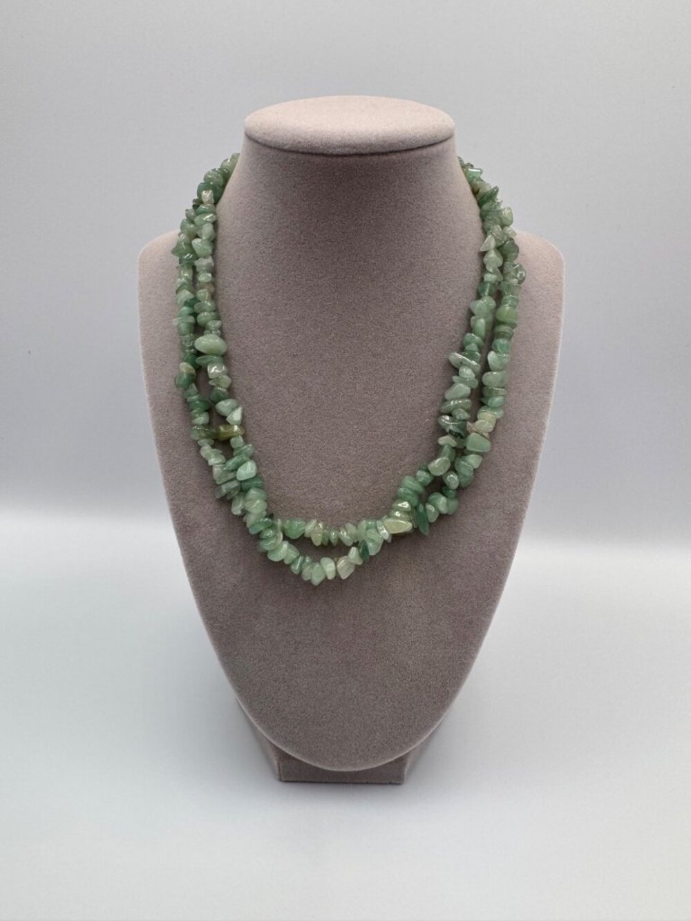 ATI Green Aventurine Double Strand Necklace 925 Sterling Silver 18” Signed